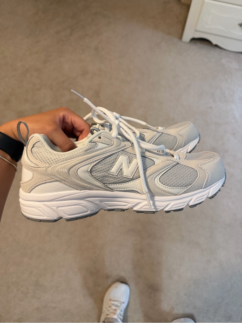 New Balance Light Gray and White Mesh Running Sneakers